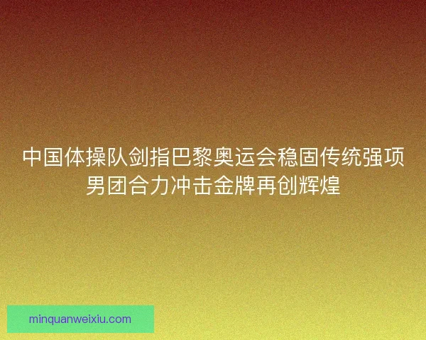 中国体操队剑指巴黎奥运会稳固传统强项男团合力冲击金牌再创辉煌