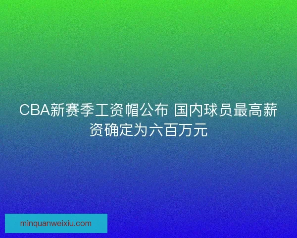 CBA新赛季工资帽公布 国内球员最高薪资确定为六百万元